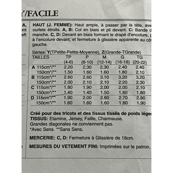 Butterick 5816 pattern knit top cowl neck size L XL - Picture 4 of 5